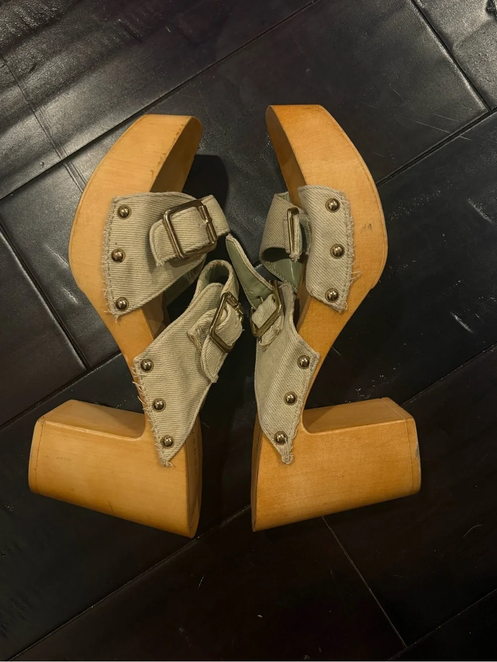 Madden Girl Beige Canvas Platform Clog Sandals